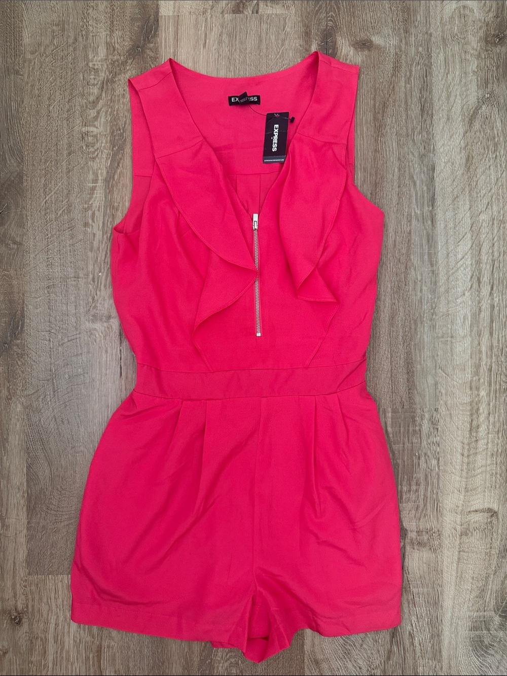 NWT Express Pink Ruffle Front and Side Zip Romper, Size 2
